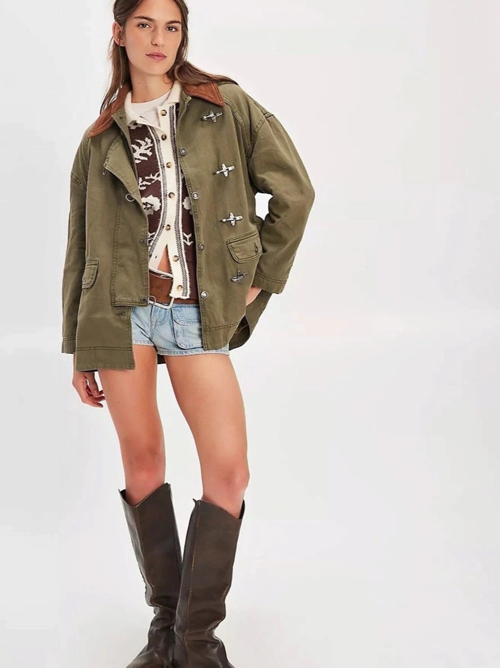 Free People We The Free Captains Jacket Green & Brown